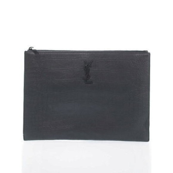 SAINT LAURENT PARIS Monogram Zip Tablet Holder Clutch Bag - Picture 1 of 8
